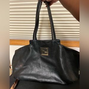 Large luxury classic Fendi bag with gold fendi logo